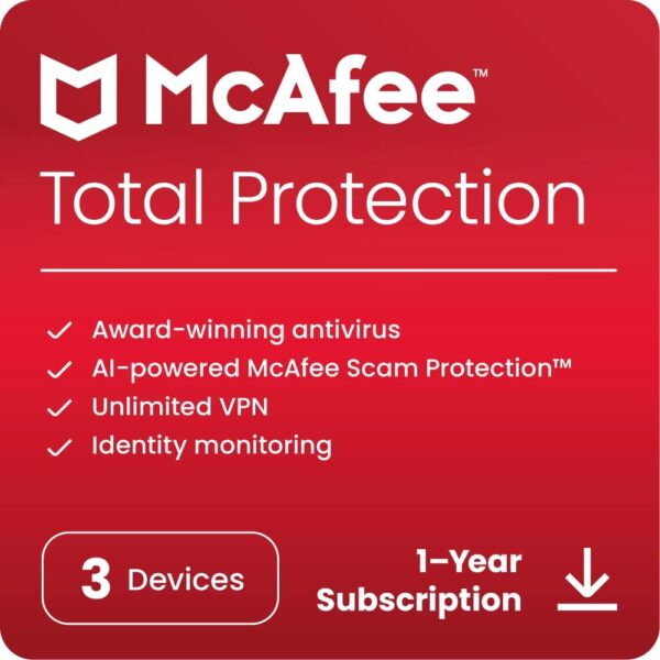 McAfee Total Protection 1 Year 3 Devices Email Delivery