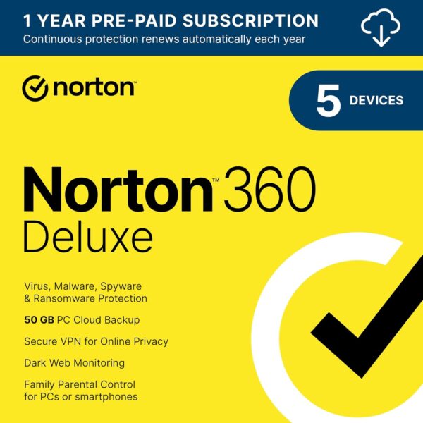 Norton 360 Deluxe 5 Devices 1 Year Email Delivery